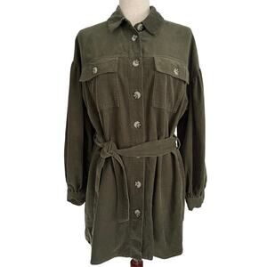 ASOS Design Cord Mini Shirt Dress Women’s Size 4 Green Belted Corduroy